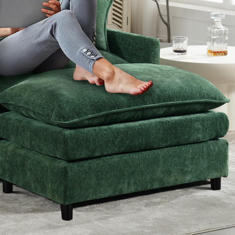 Comfy Chenille Ottomann For Living Room,Bedroom,Apartment, Green