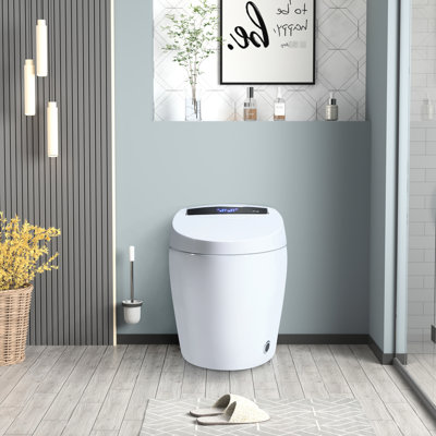 Auto Open/Close Seat Bidet Toilet - Energy Efficient, Temperature Adjustable, White Ceramic Smart With Function Night , Multiple Flushing Options,