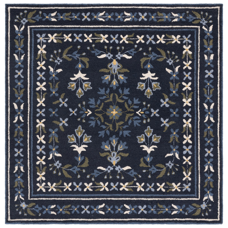 Martha Stewart Hand Tufted Wool, Cotton Floral Outdoor Rug, Square 6'