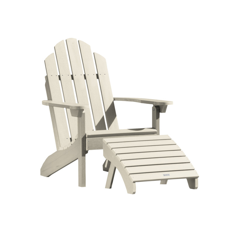 Chaise Adirondack en plastique avec repose-pieds Anette, Blanc délavé