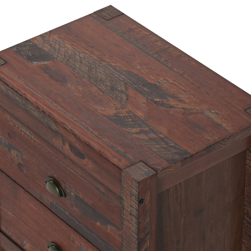 Table de chevet compacte 2 tiroirs Hibir, Noyer