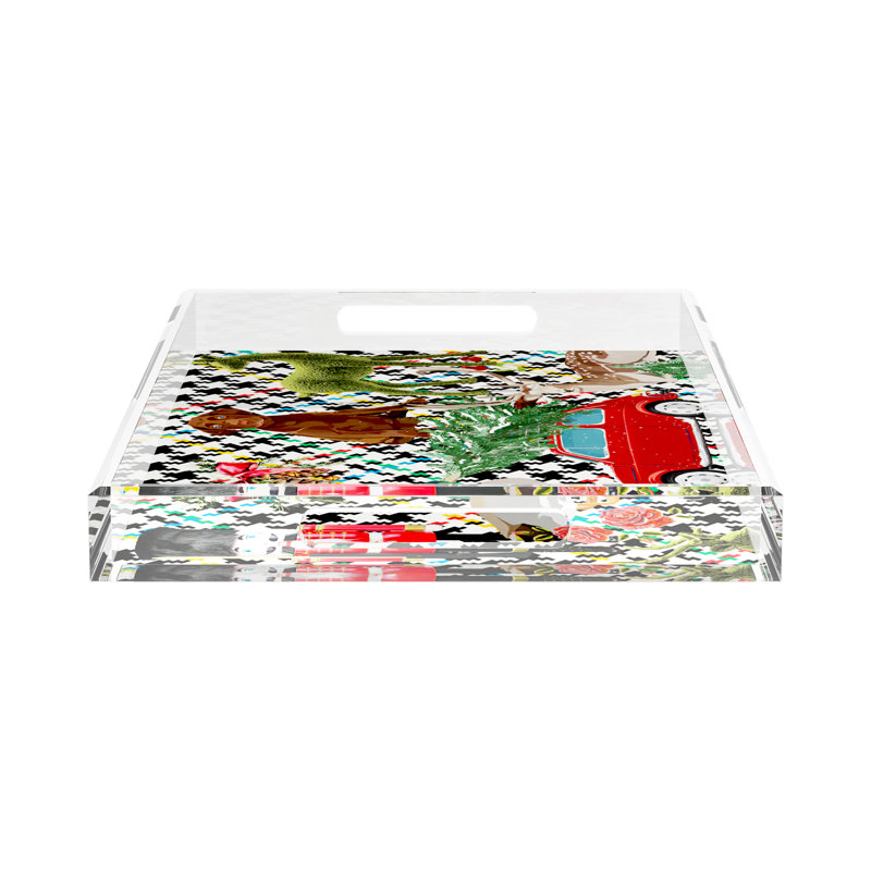 Ultimate Christmas Plaid Acrylic Rectangle Decorative Tray, 22.5"W x 14.5"D x 2"H, Red Stripe