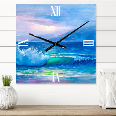 Blue Waves Breaking At the Beach II - Nautical & Coastal Wall Clock