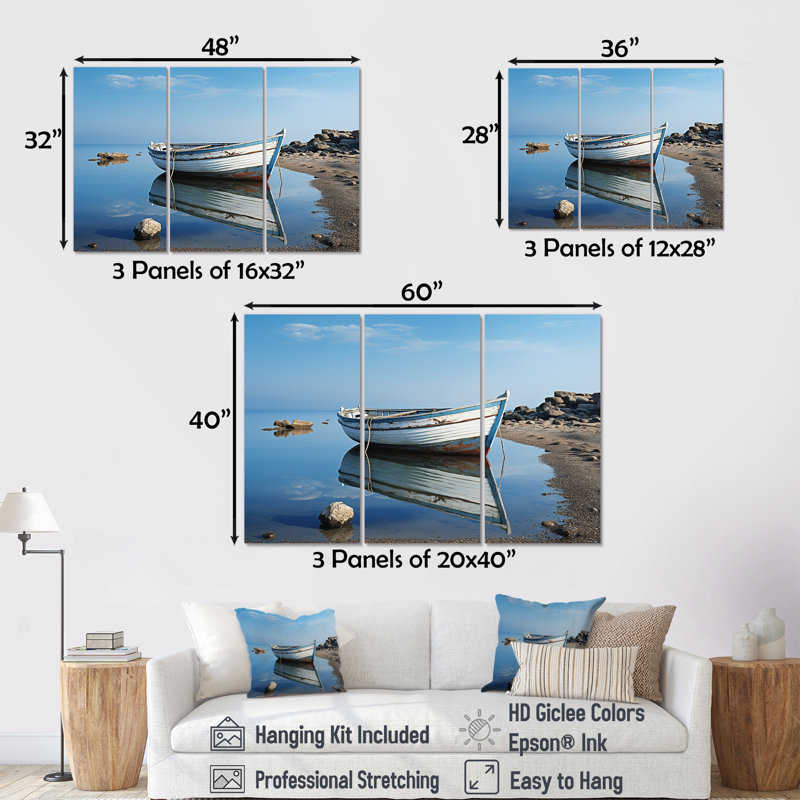 «Boat Scenery At The Lake I - Coastal Boat», ensemble de reproduction d'art mural, H 28 po x l 36 po x P 1 po