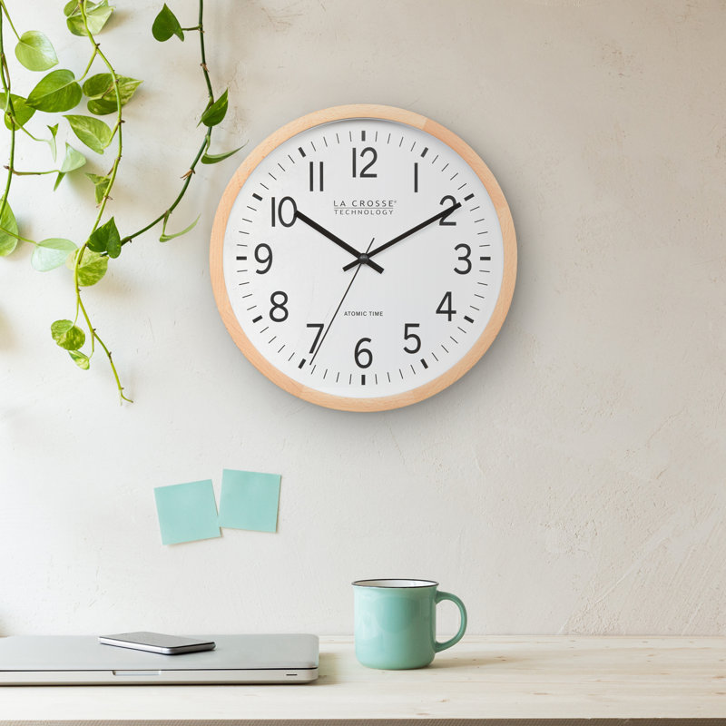 La Crosse Technology 404-53707-INT 12.8-Inch Beech Wood Atomic Analog Wall Clock