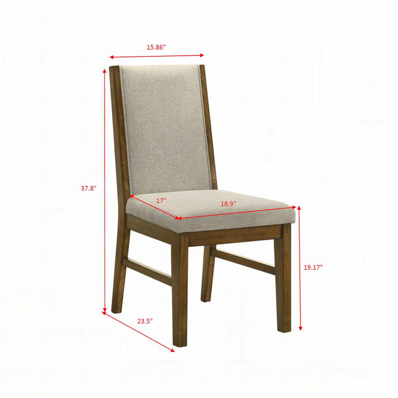 Ensemble de 2 chaises de salle à manger Liyo, structure en bois brun, assise en tissu beige