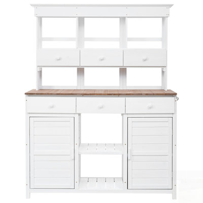 Potting Bench With Vertical Storage - 65.7'' H, White, 6 Drawers, 2 Cabinets, 3 Shelves & Hooks Tall Garden Workstation Cabinet Side