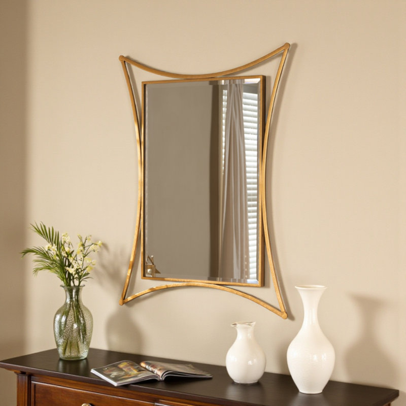 Flat wall mirror features an antique gold leaf finish, 41.85'' H X 31.85'' W X 0.83'' D