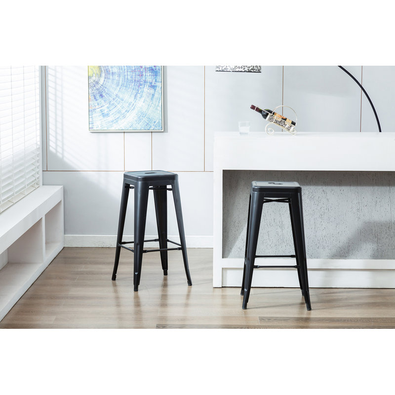 Wright Stackable Metal 30" Patio Bar Stool, Black