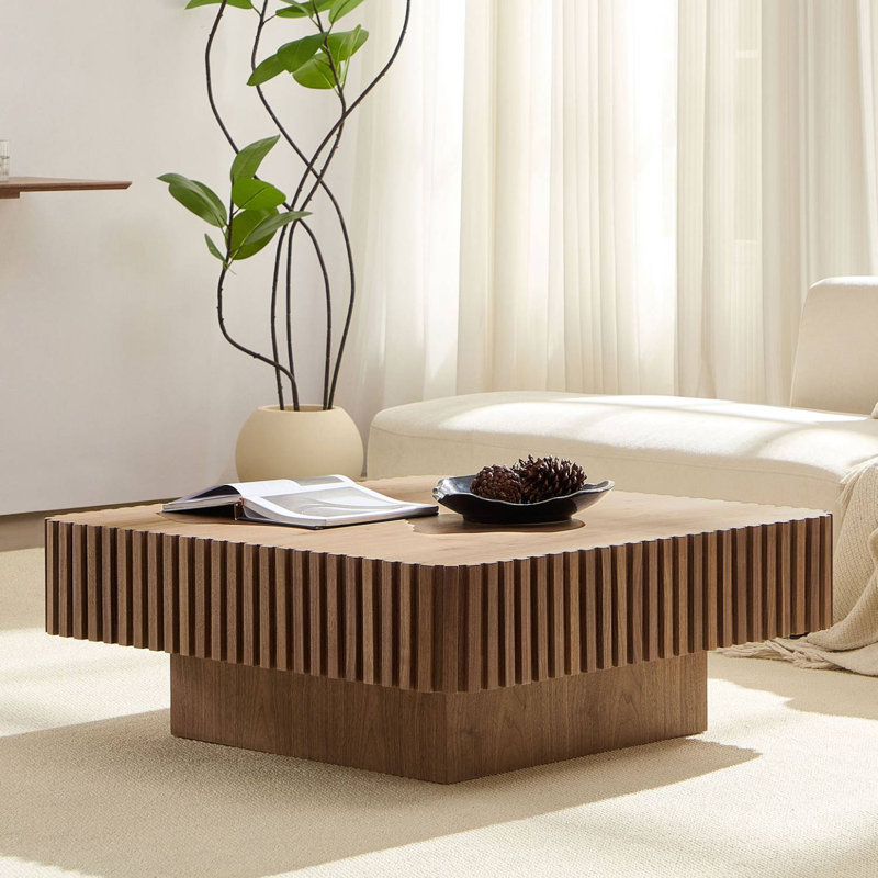 MDF Square Coffee Table, Walnut, 15.43" H x 35.43" W x 35.43" D