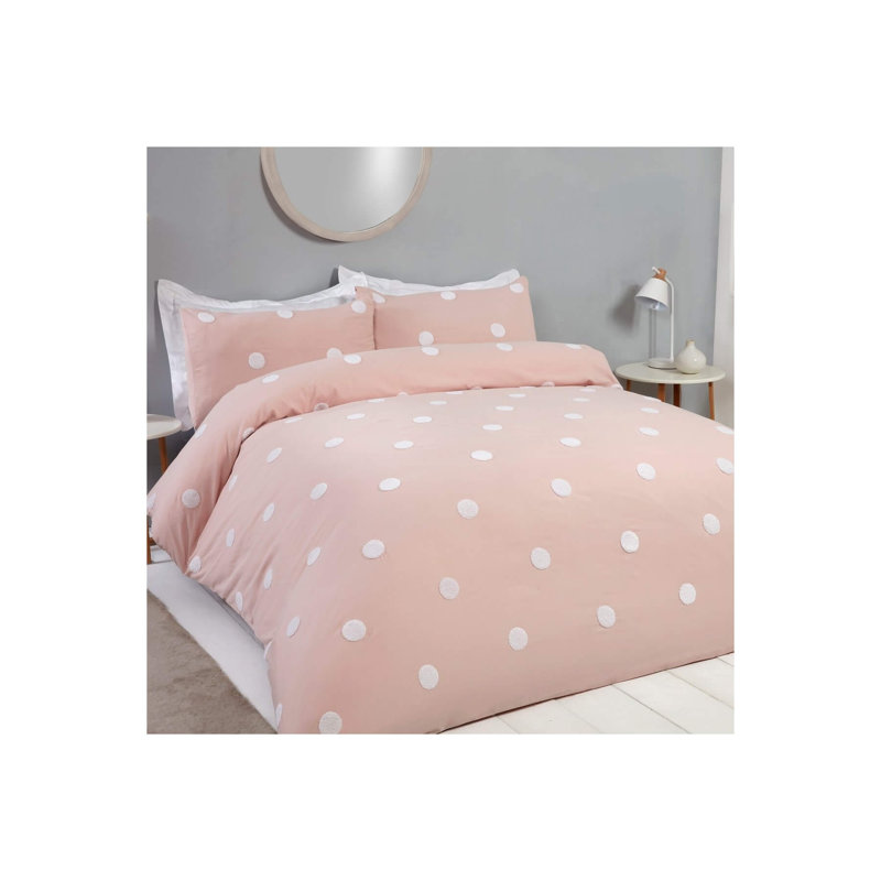 Throop Polyester Dots Duvet Cover with Pillowcases, Single - 1 Standard Pillowcase, Blush/White