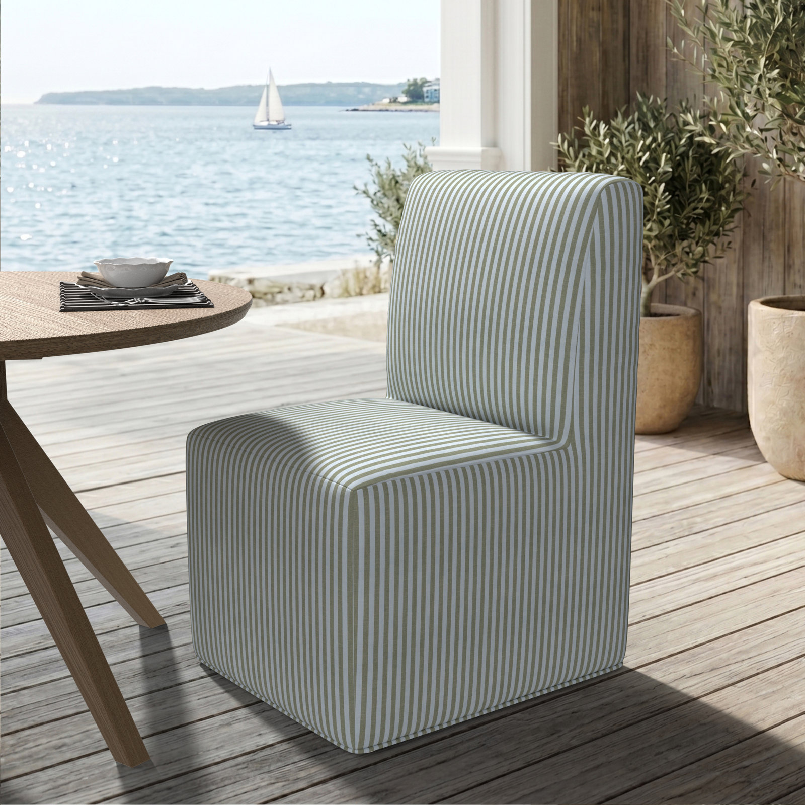 Praia Sunbrella® Patio Side Chair, Sail Away Aloe