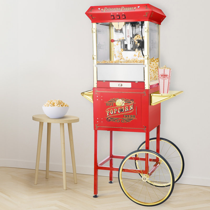Machine à maïs soufflé avec chariot Princeton 8 oz avec bouilloire en acier inoxydable, lumière chauffante et accessoires par Great Northern Popcorn (rouge)