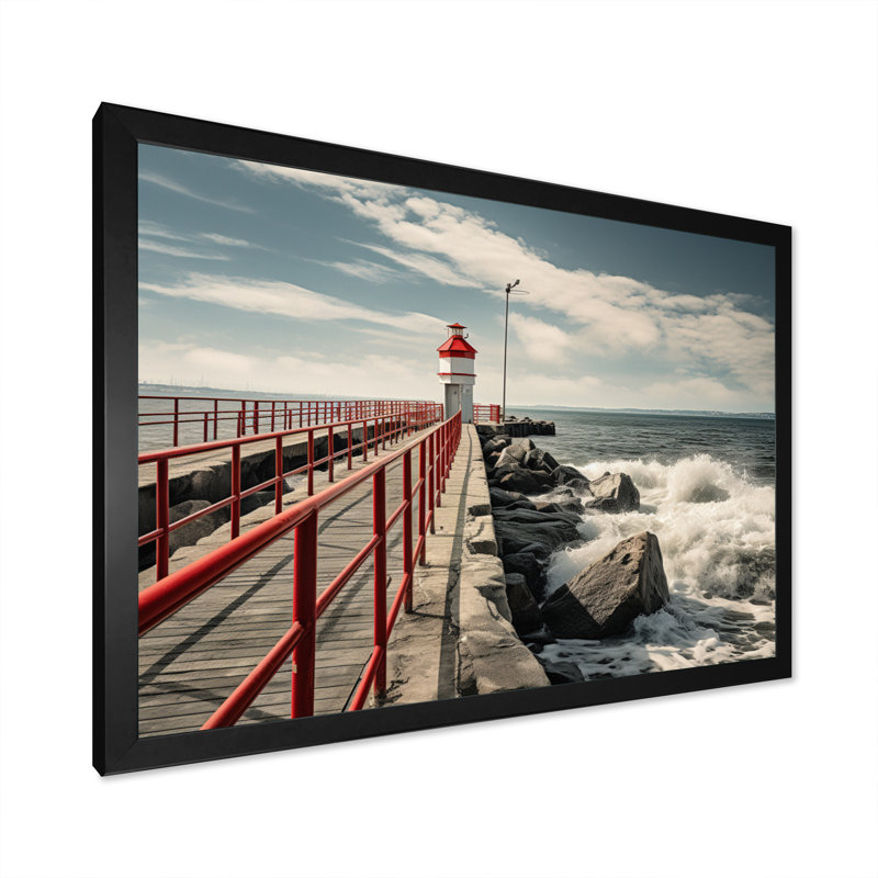 Pier Whispering Waves II - Coastal Pier Wall Decor, H 30 po x l 40 po x P 1,5 po, Cadre photo noir