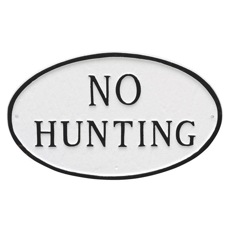 Plaque de jardin «No Hunting», Blanc / Noir, H 6 po x l 10 po x P 0,25 po