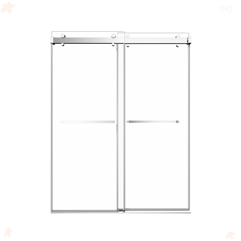 Porte de douche coulissante double sans cadre de 68 à 72 po x H 76 po avec verre transparent de 3/8 po (10 mm)
