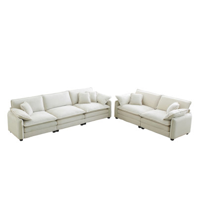 Ensemble de canapé familial, canapé profond, canapé chaleureux pour le cinéma maison et le salon, un canapé 2 places et un canapé 3 places, velours côtelé beige