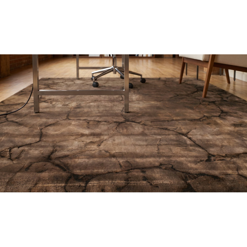 Brown Hand-Knotted Wool Cracked Earth Texture Geometric Modern Contemporary Carpet Rug, 3' x 5'