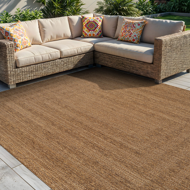 Geometric Natural/Jute Easy-Care Indoor/Outdoor Flat Woven Area Rug, Natural, Rectangle 5' x 7'