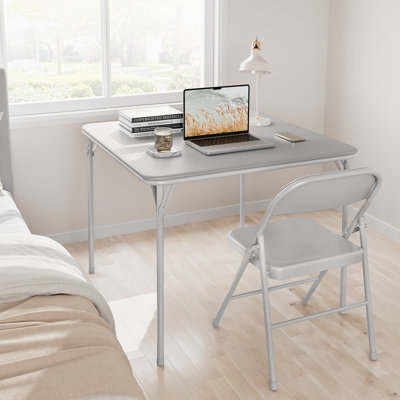 34 Inch Folding Card Table for 4, Portable Square Collapsible Desk, No Assembly, Grey
