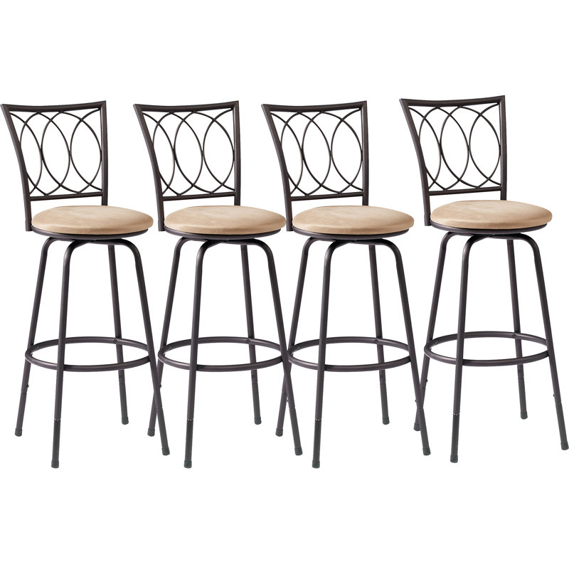 Set of 4 Swivel Bar Stool with Cushioned Seat and Backrest, Modern Counter Stool with Adjustable Height Detachable Steel Legs for Kitchen Island and Home Bar