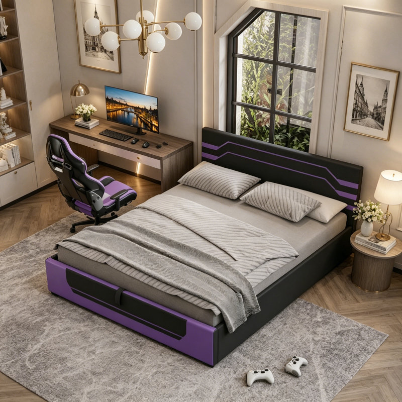 Base de lit de jeu hydraulique moderne, Purple+Black