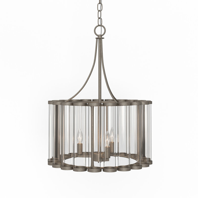 Light Sand Mercury Glass Drum Chandelier with 3 Lights