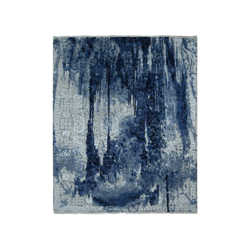 Tapis carré en laine et soie 10 pi x 10 pi Denim Shibori F3685BD4B31B483788CA0B26923C5898