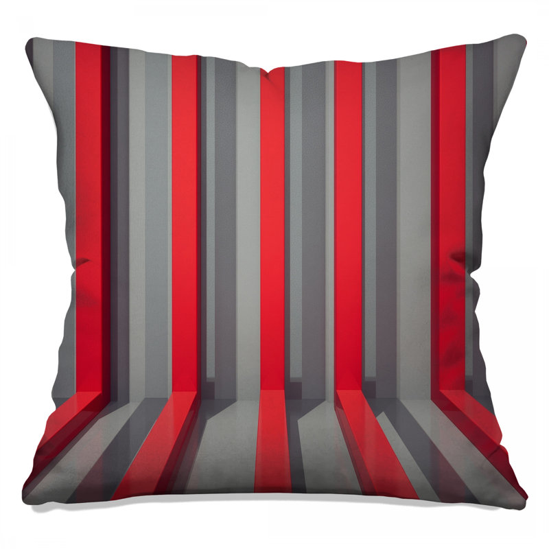 Coussins décoratifs à rayures verticales rouges et grises, 14 X 14 pouces