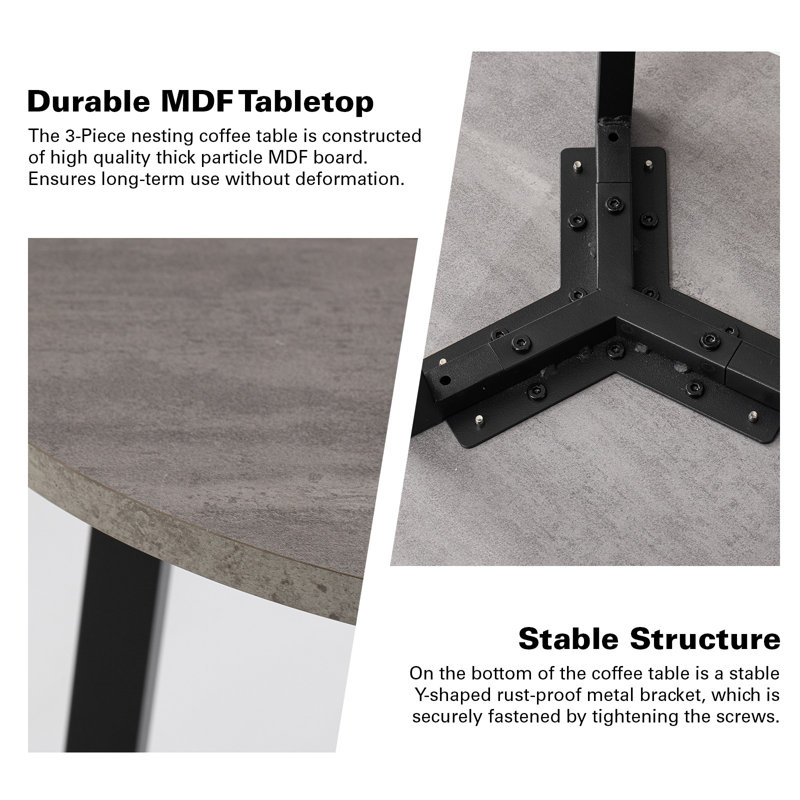 Table basse gigogne, Bois gris, Noir