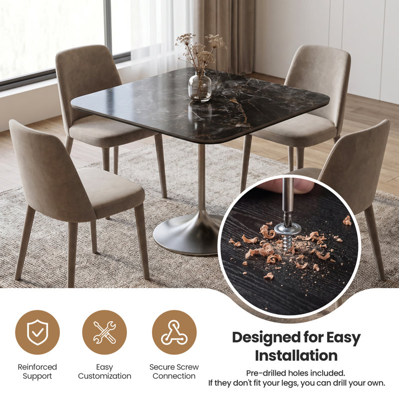 Plateau de table rond en pierre frittée noire brillante – Plateau de remplacement à monter soi-même pour salle à manger familiale, cuisine, location, rénovation de maison, patio, camping et bricolage extérieur