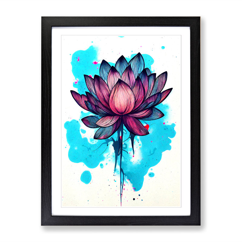 Lotus Flower Paint Splash - Single Picture Frame Print, 34cm H x 25cm W x 2cm D, Oak
