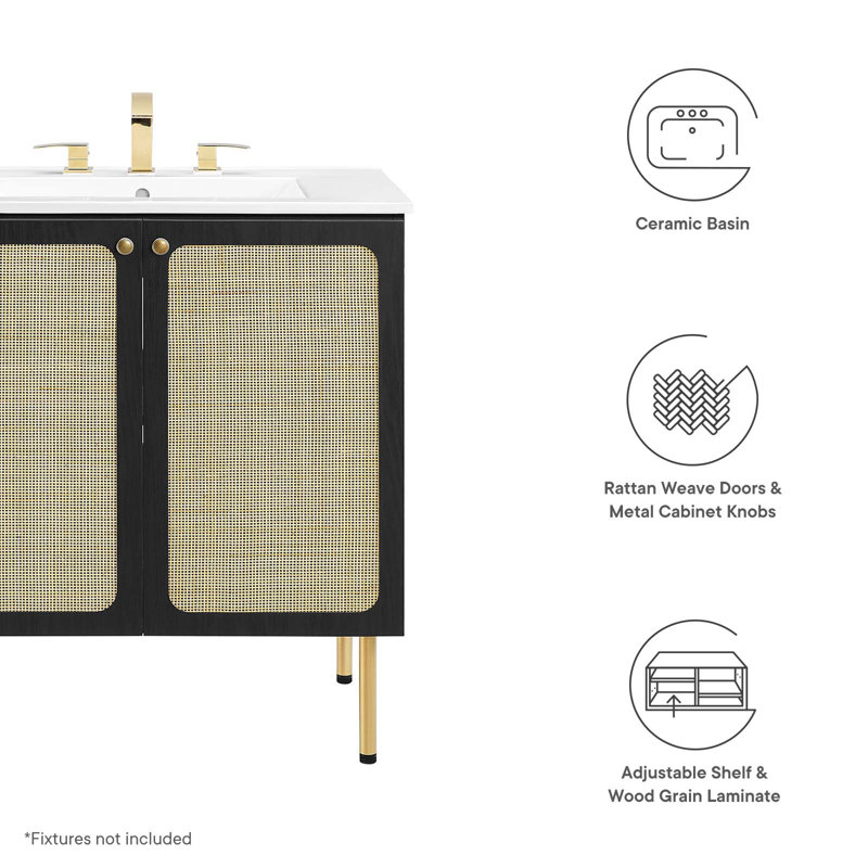 Chaucer Black and Gold 30'' Single Bathroom Vanity with White Ceramic Top