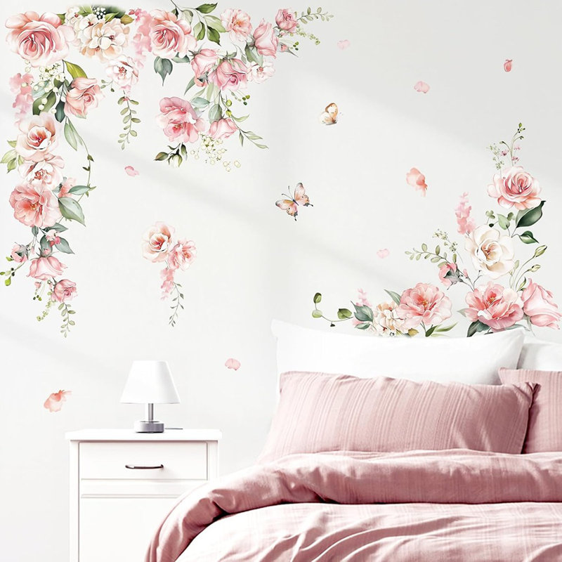 Spring Large Pink Flower Wall Decals Hanging Vine Flor...