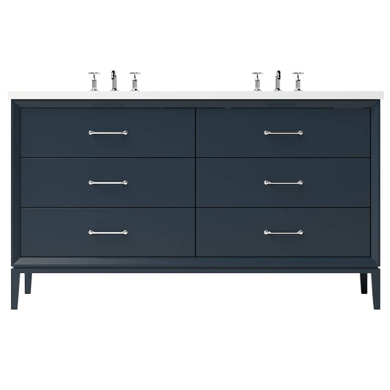 Alexandra Double Drawer Bath Vanity, Hague Blue, 60", Polished Chrome