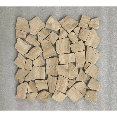Random Sized Travertine Mosaic Tile in Tan/Beige