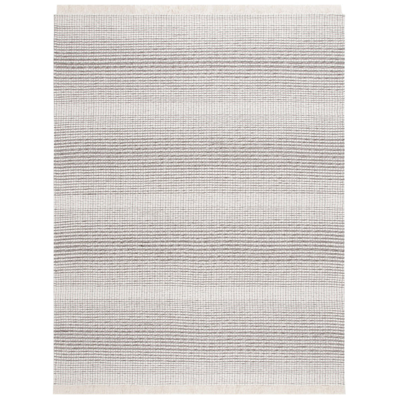 Ivory and Dark Brown Handwoven Wool 8' x 10' Area Rug