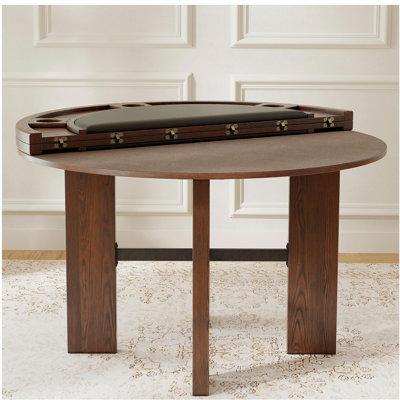 Gorman Dining and Game Table in Walnut Finish with Black Faux Leather Insert