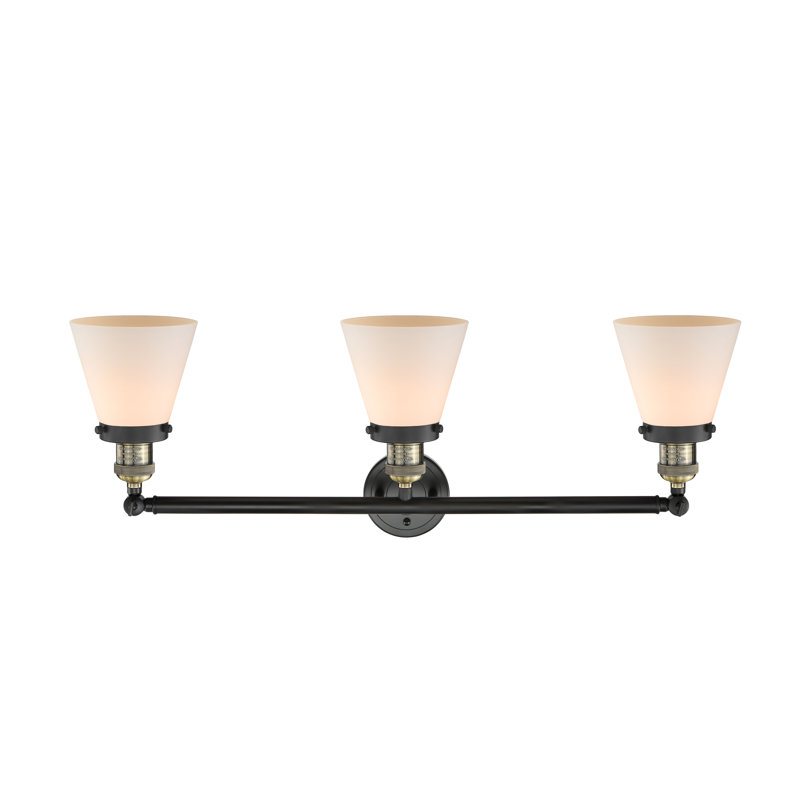Éclairage pour meuble-lavabo de salle de bain 3 lumières Cone, Blanc mat, Laiton antique noir, DEL