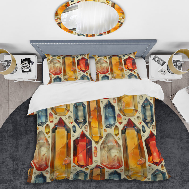 Ensemble de housse de couette jaune et rouge en pierre Geode Crystals - Stone Geode