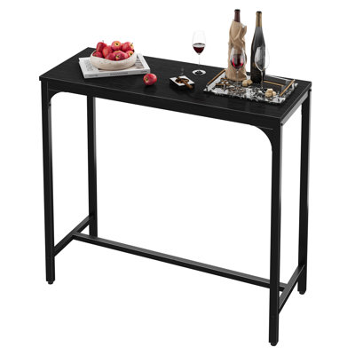 42.5 x 15.4 x 39.8 in. Slim Rectangular Bar Table with Embossed Top and Black Metal Legs, Engineered Wood, Tall Pub Counter Table, Industrial for Kitchen Dining Room, Black