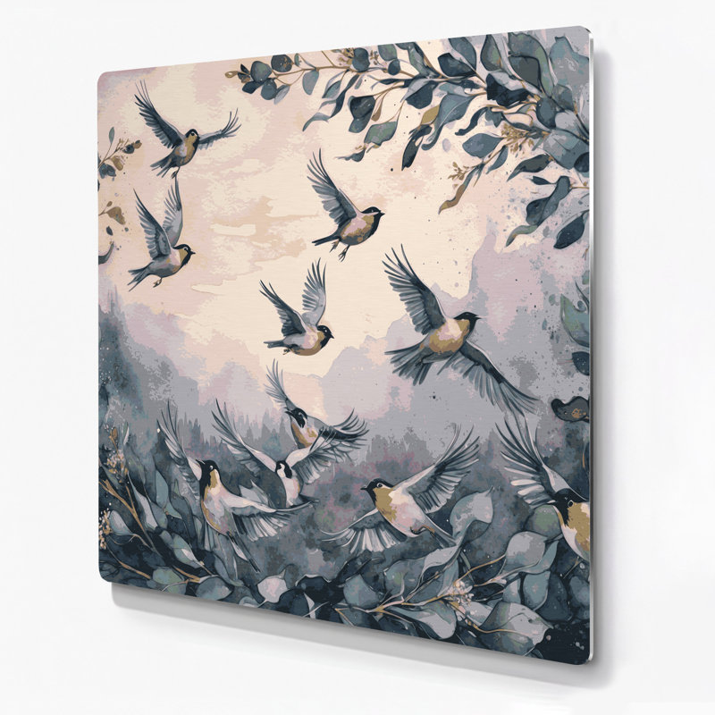 Oiseaux, art mural gris en métal, H 16 po x l 16 po