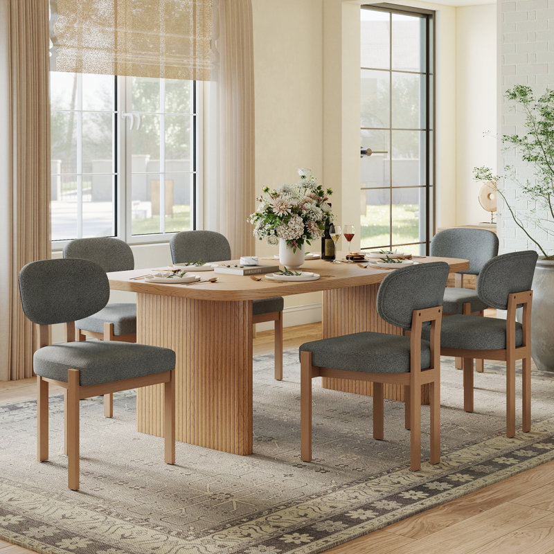 Ensembles de salle à manger avec table rectangulaire de 68,75 pouces et chaises rembourrées en tissu, Grey