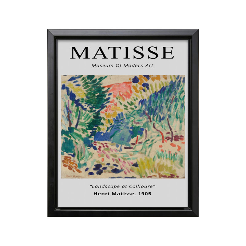 Henri Matisse - Paysage à Collioure, Cadre noir, Canevas, H 18 po x l 24 po