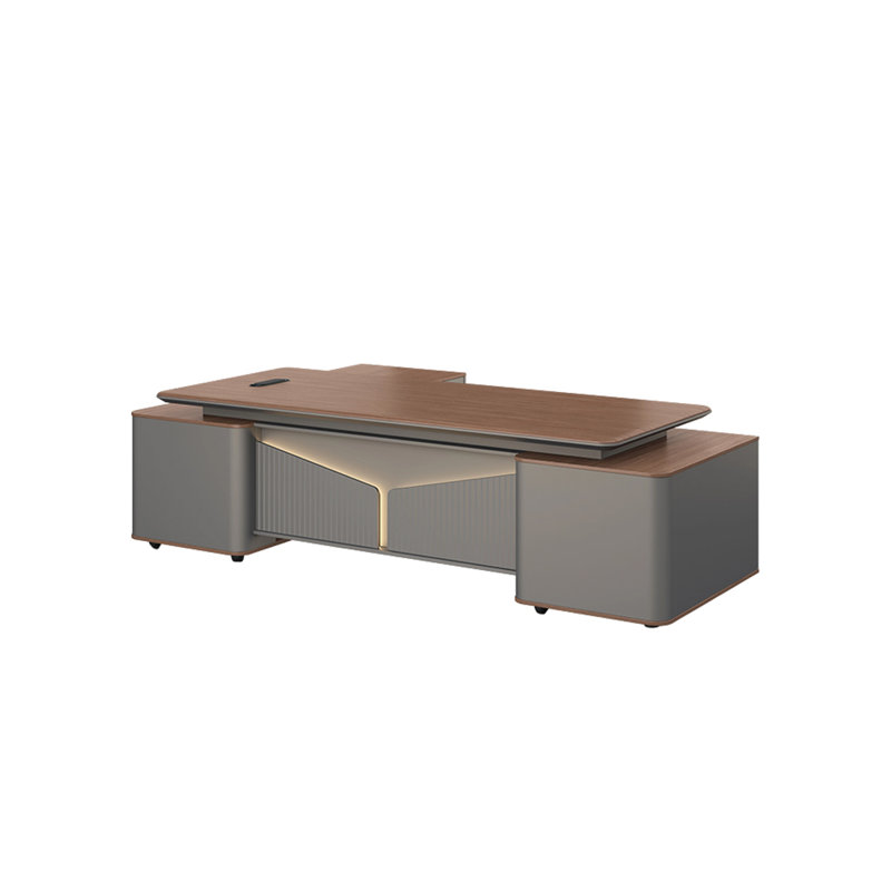 94.49"Premium Brown L-Shaped Solid Wood Multi-Layered Desk, 29.53" H x 94.49" W x 72.83" D