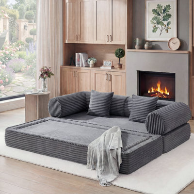 Boneless Foldable Modular Corduroy Sofa Bed, Convertible With Deep Seat And Soft Cushions, No Assembly Required