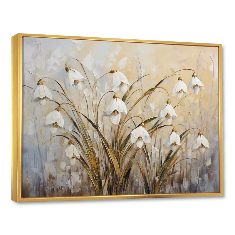 Minimalisme «Snowdrop Flowers Harmony I» sur toile, H 12 po x l 20 po x P 1 po, Cadre flottant doré