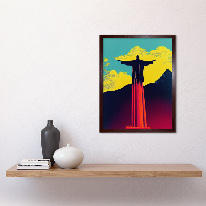 Christ Redeemer Rio Brazil Pop Art - Print, Brown Framed Paper, 43cm H x 33cm W