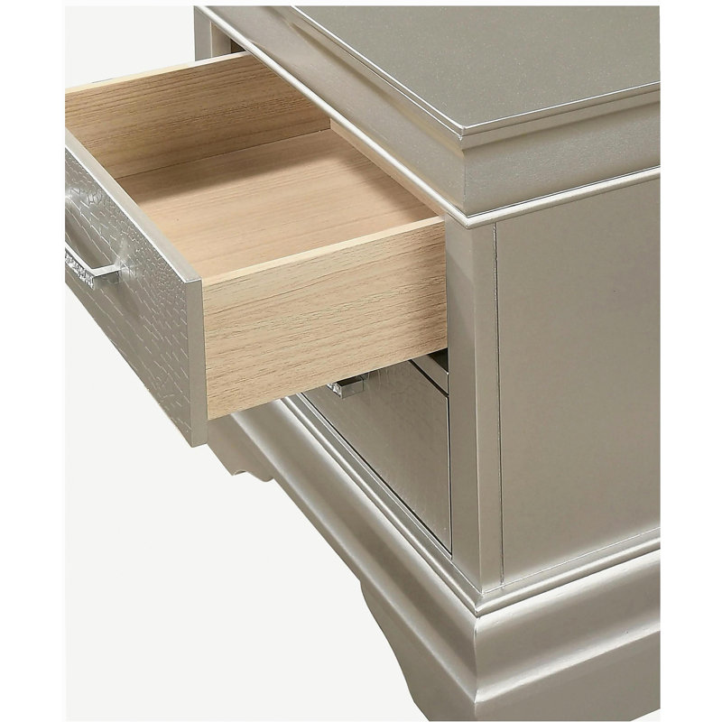 Table de chevet 2 tiroirs Caseville, Argent/blanc