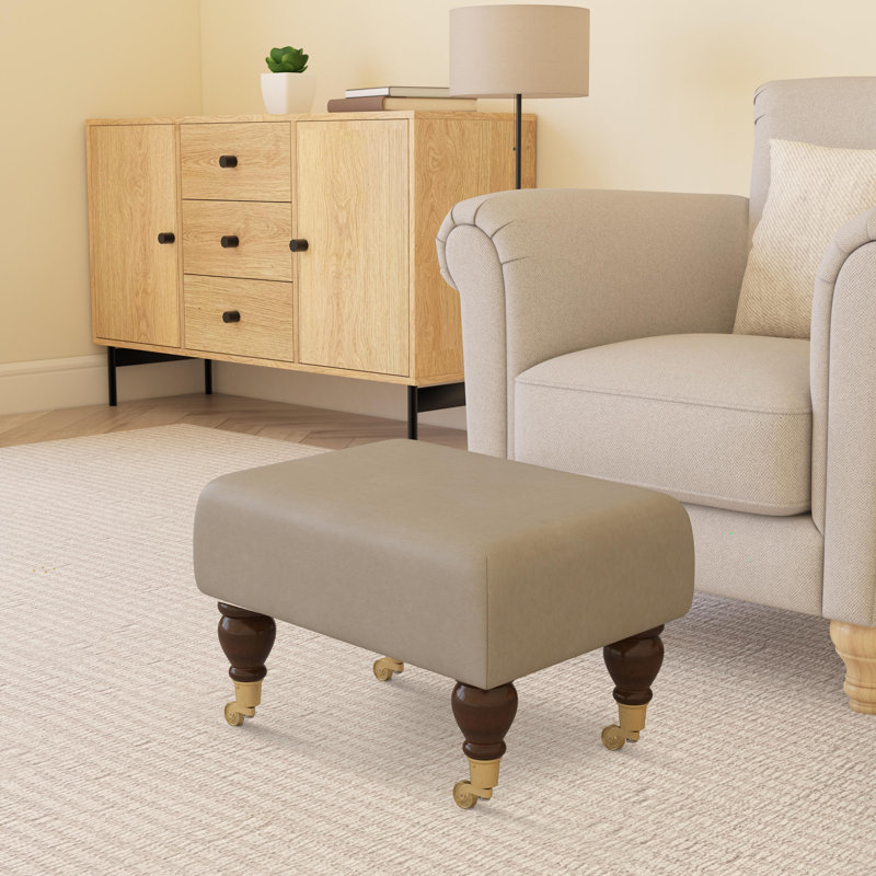 Acierno Mahogany Wood Caster Leg - Faux Leather, Flake Grey, Brown